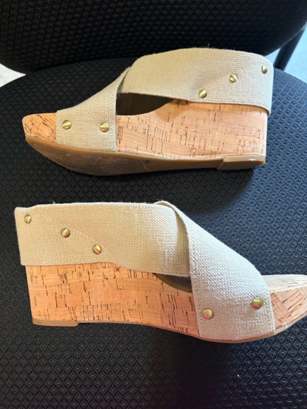 Lucky Brand Beige Crisscross Cork Wedge Slides - Picture 3 of 6